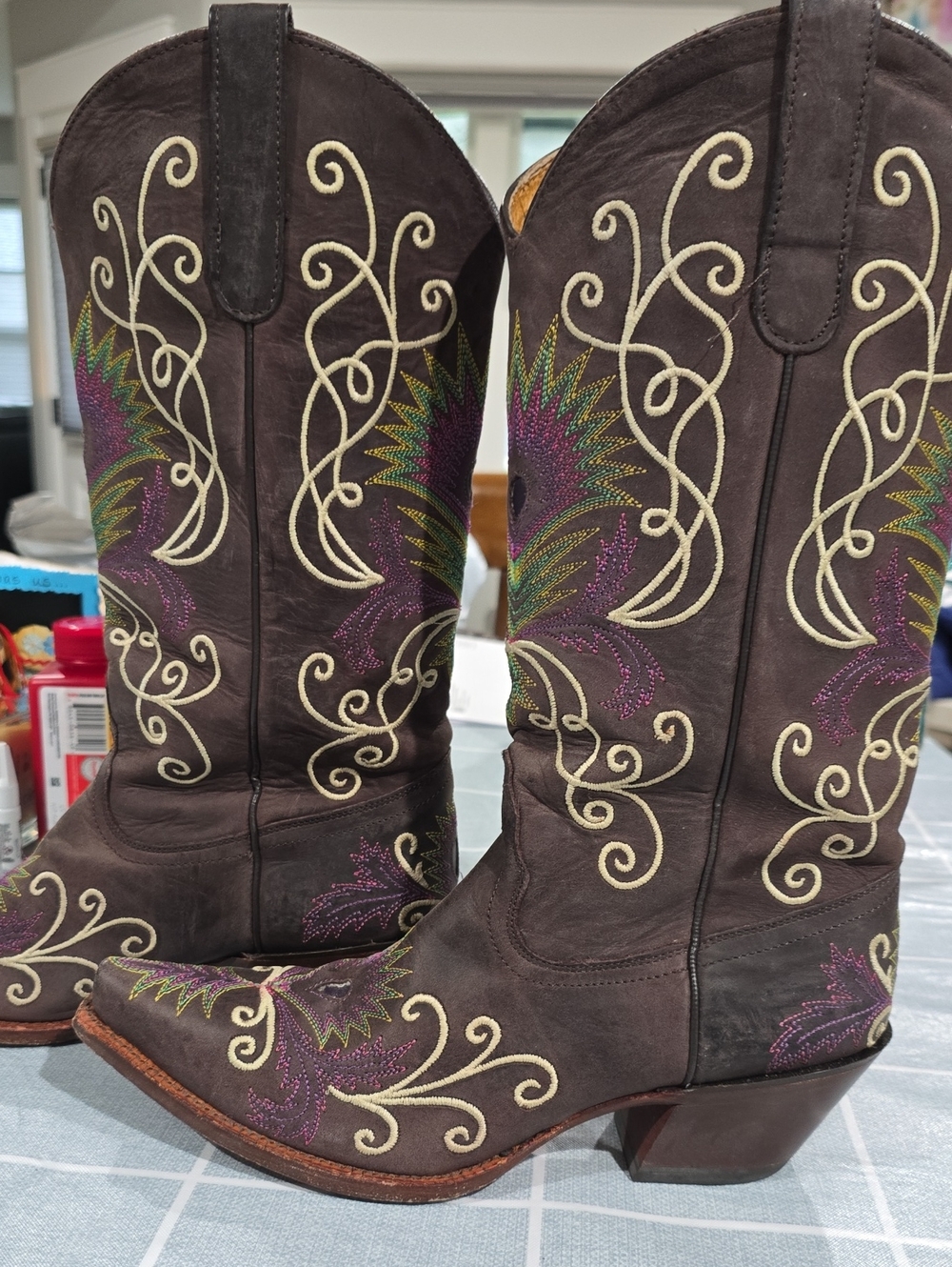 Tomy Lama, Women's Embroidered Purple Brown Western Boots 8.5M - Picture 5 of 9
